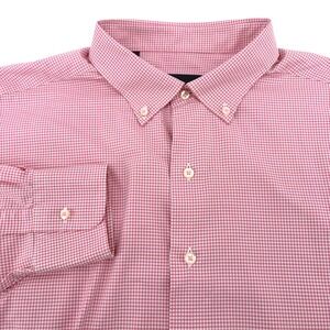 David Donahue Mens XXL Pink Gingham Check Button Down Long Sleeve Dress Shirt